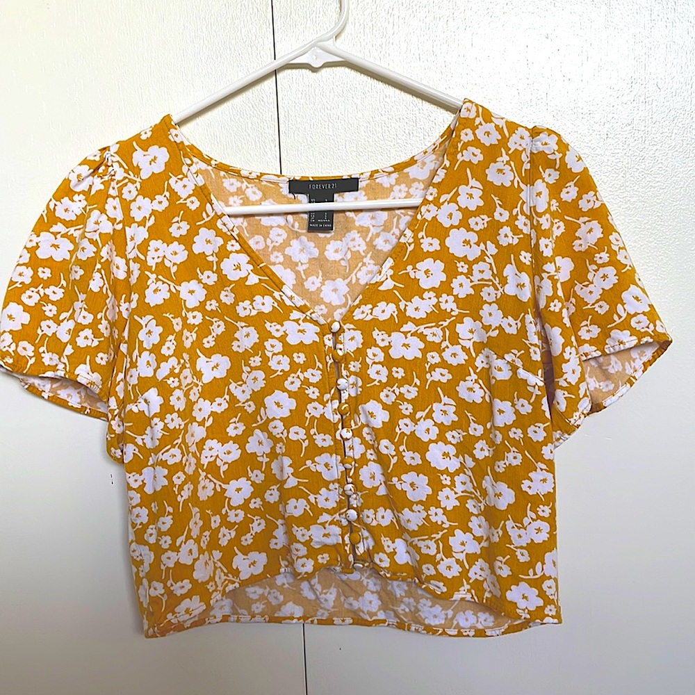 Yellow Floral Cropped Blouse